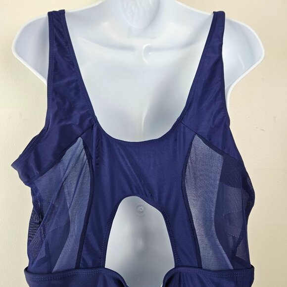 Zando Womens Tummy Control Swim Dress Plus Size 5XL Navy/White Pool Beach - Picture 9 of 11